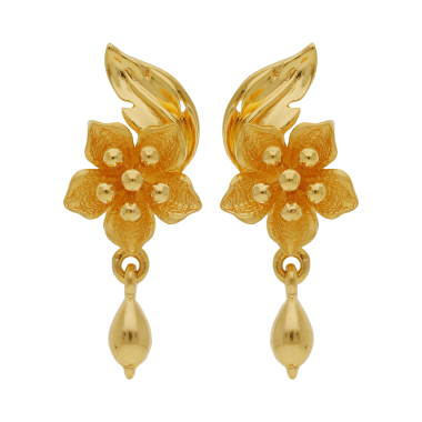 Floral And Leaf Design Gold Stud With Beads